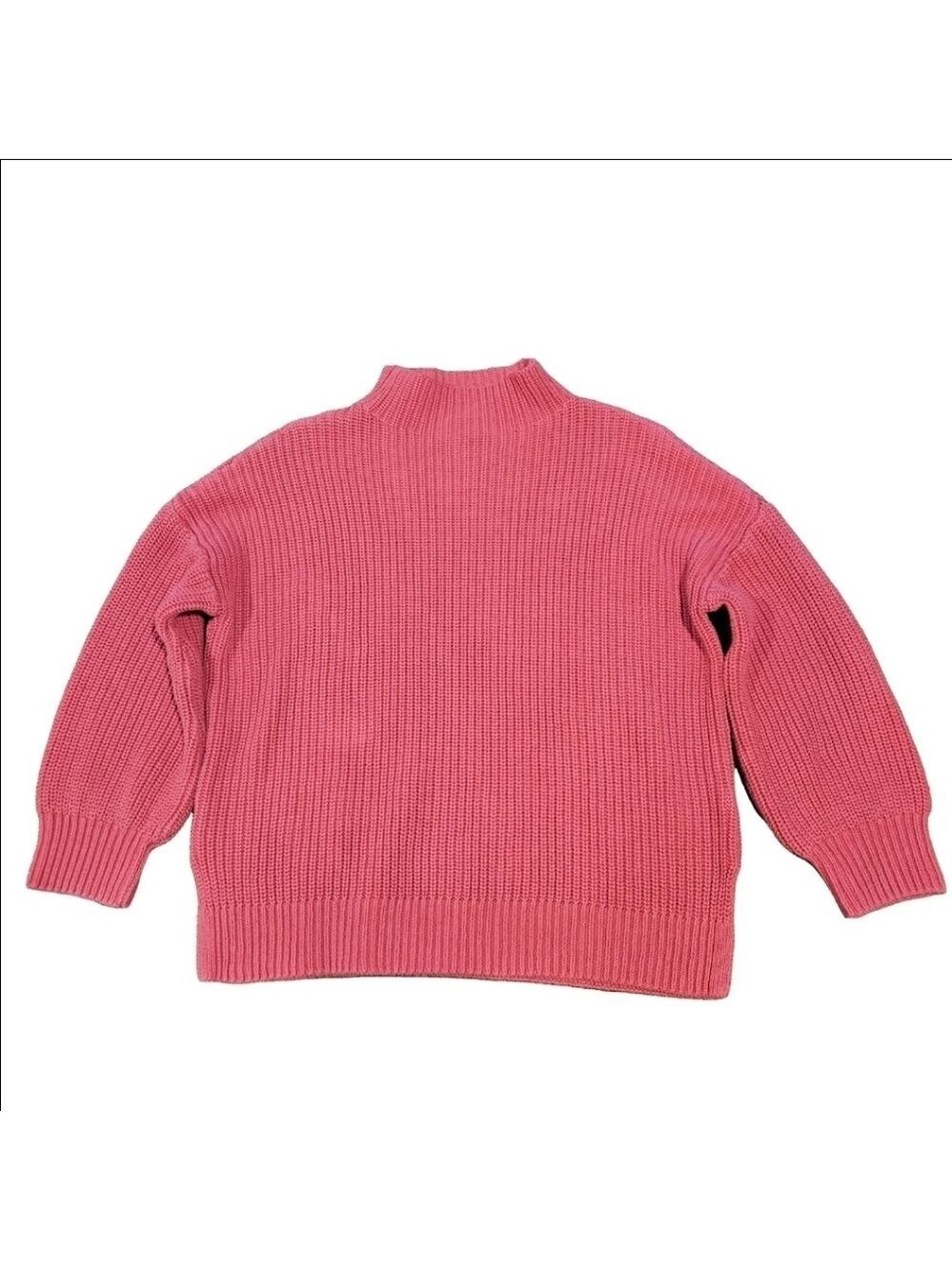 CUPCAKES AND CASHMERE BARBIE PINK CHUNKY CABLE KNIT MOCK NECK SWEATER SIZE MED